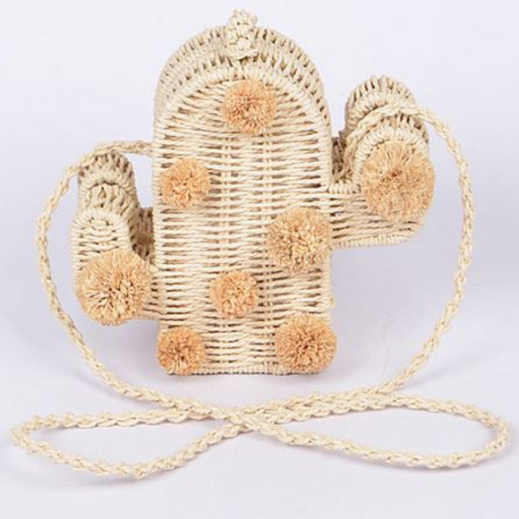 Handbags - Boho Cactus Pom Basket Weaved Clutch or Handbag